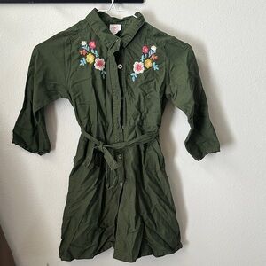 Green Floral Embroidered Girls 6-6x Dress